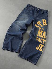 Casual jeans för pojkar från Street Life-serien med knappar, fickor och bokstavstryck, mångsidiga för vardagsbruk - Mediumtvätt - Visa 3