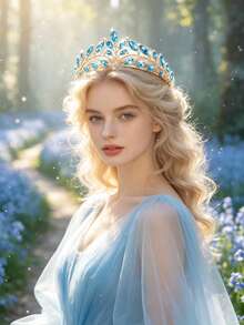 1pc Bridal Wedding Crown Headpiece Crystal Rhinestone Embellished Hair Hoop New Style Tiara - 44026 Lake Blue - View 4