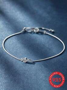 1pc S925 Sterling Silver Minimalist Thin Bracelet For Women, Low-Key Simple Adjustable Chain, Daily Commute Elegant Cold Ins Style Plain Chain, Delicate Accessory Suitable For Girls' Daily Wear - Round - View 2
