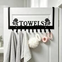 No-Drill Towel & Bath Towel Hook For Behind Door, Black Iron Rose TOWELS Hanging Rack, Bathroom Door Coat & Hat Rack, Multi-Hook Storage Rack For Bath Towels, Bedroom Door Behind Bag, Hat & Key Hook, Thanksgiving, Holiday, Perfect Gift Choice - View 5