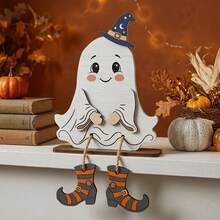 2D Flat Wooden Autumn Pastoral Country Style Desktop Decor, Autumn Hanging Leg Decoration, Scarecrow, Ghost, Gnome, Turkey Shaped Ornaments - A - View 2
