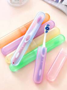 5/2/1pc Random Color Portable Travel Toothbrush Set, Candy Color Matte Felt Toothbrush Head Protective Cover, Dust-Proof Toothbrush Storage Box - Multicolor - View 8
