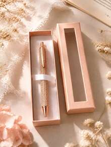1/2/3 Set Luxury Rhinestone Metal Pen With Gift Box, Rose Gold Shiny Ballpoint Pen, Back To School Stationery, Teacher Gift Aesthetic School Supplies - Multicolor - View 9