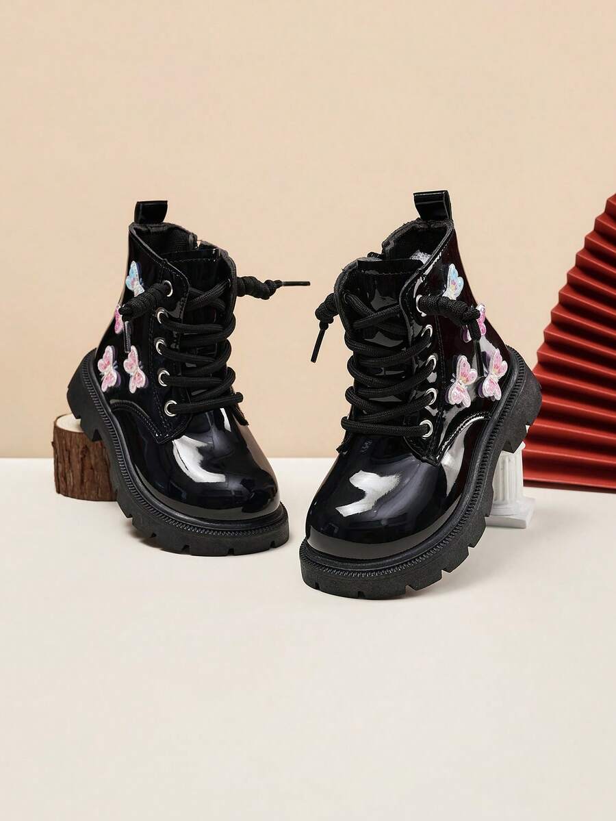 Baby Girls Fashion Colorful Butterfly Short Boots Soft Sole Comfortable - Black - View 1