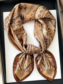 1pc Silky Satin Paisley Pattern Square Scarf, Multi-Use Tie Headband Neck Scarf, Women's Daily Beach Travel Hijab Hair Accessory - Multicolor - View 6