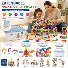 25/36/42/64pcs Extendable Magnetic Sticks Building Toy, Portable 3D STEM Construction Set For Kids Ages 3+, Creative DIY Birthday Gift - Multicolor - View 3
