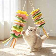 Macaron Felt Flower Hanging Cat Toy, Colorful Ribbon Tassel Interactive Kitten Teaser Toy, Indoor Pet Exercise Chew Toy For Cats - View 8