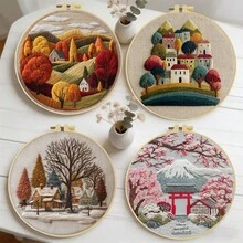 Forest Scenery Embroidery Kit For Adult Beginners. Includes Manual, Printed Fabric, Hoop, Needles, Threads & Stitch Guide. Great Home Gift For Women. Size: 15x15cm/5.9in Or 20x20cm/7.9in. - Forest Scene - View 2