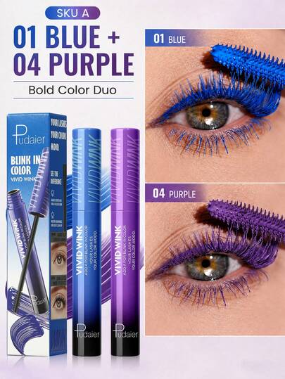 Pudaier 2pcs Long-Lasting Waterproof Colored Mascara, Smudge-Proof And Clump-Free, Portable, Perfect For Stage Role-Play Makeup