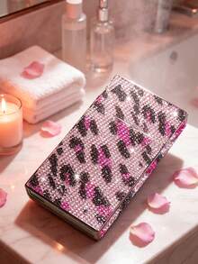 Full Rhinestone Leopard Print Mini Hair Clip Storage Box, Luxury Rhinestone Portable Multi-Functional Storage Box, Internet Celebrity Ins Style Portable Makeup Tool Storage Bag. Flip Cover Dust-Proof Design, Suitable For Travel, Hotel, Commute And Daily Storage. Exquisite Rhinestone Leopard Print, Suitable For Makeup Bloggers, Makeup Lovers, Can Store Mini Makeup Brushes, Lip Brushes, Fashionable Versatile Portable Makeup Storage Item. Couples, Birthday Gift, Back To School Season, Teacher's Day - Multicolor - View 3