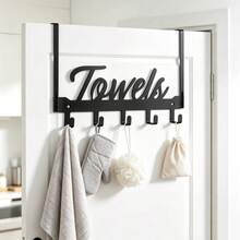 No-Drill Door Towel Rack, Iron Rose TOWELS Hanging Rack, Bathroom Door Hook, Multi-Function 7-Hook Bath Towel Storage Rack, Bathroom Storage Rack, Thanksgiving, Holiday, Home Decor Gift Choice - View 7