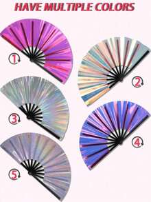 1pc Holographic Laser Folding Hand Fan, Handheld Hand Fan, Holographic Laser Hand Fan, Suitable For Festivals, Rainbow Outfits, Disco Parties, Home Decor, Applicable For All Occasions (Plastic Product, Scratches Are Unavoidable) - Multicolor - View 1