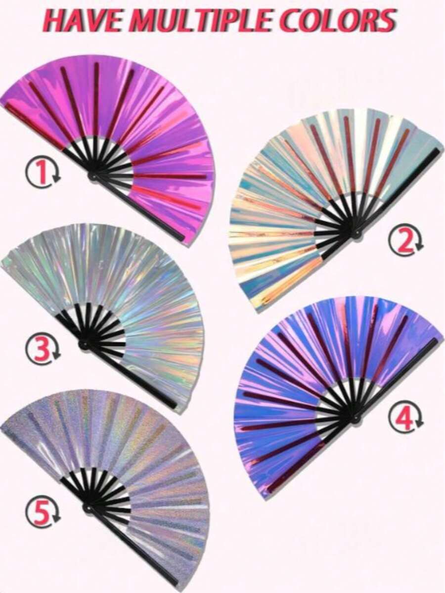 1pc Holographic Laser Folding Hand Fan, Handheld Hand Fan, Holographic Laser Hand Fan, Suitable For Festivals, Rainbow Outfits, Disco Parties, Home Decor, Applicable For All Occasions (Plastic Product, Scratches Are Unavoidable) - Multicolor - View 1