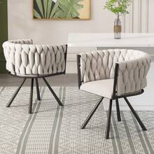 Set Of 2 Dining Chair Linen Black Beige For Kitchen And Dining Room - 黑色 - 查看 1