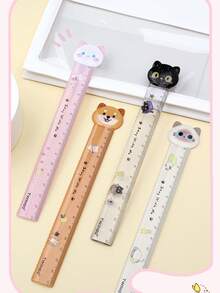 Penggaris Multifungsi 15cm Kepala Kucing & Anjing 3D + Skala Bergelombang, Desain Aman dengan Sudut Bulat, Tersedia 4 Gaya (Acak) 1/2/4/8 buah, Cocok untuk Menggambar dan Menulis Jurnal bagi Siswa - Set - View 9