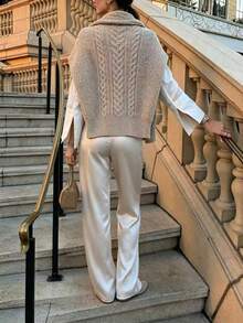 Women Fall Fashion Elegant Casual Satin Elastic Waist Long Pants For Office Work Going Out Vacation - Beige - View 3
