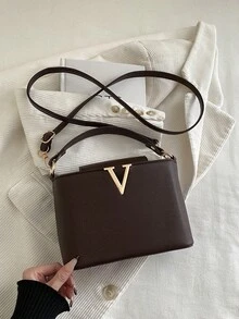 時尚極簡純色方形包 2026新款小眾設計斜挎包手提包 - 咖啡棕 - 查看 5