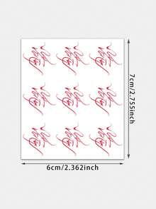 1pc Red Ancient‑Style Heart Chinese Character Combo Pattern Temporary Tattoo Sticker, Realistic Fake Tattoo Design, Suitable For Daily Use, Bachelorette Party Favors, Music Festivals, Cosplay, Graduation Gifts, Lasts 3‑5 Days - Red - View 2