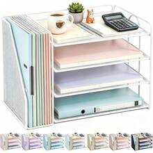 4-Tier Paper Organizer With Magazine Holder |   Sleek Black Desk Organizer For Office Supplies Storage & Desktop File Organization - White - View 9