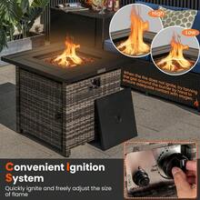 29" Propane Rattan Firepit Table W/ Lava Rocks & Protective Cover Metal Frame - Default - View 5