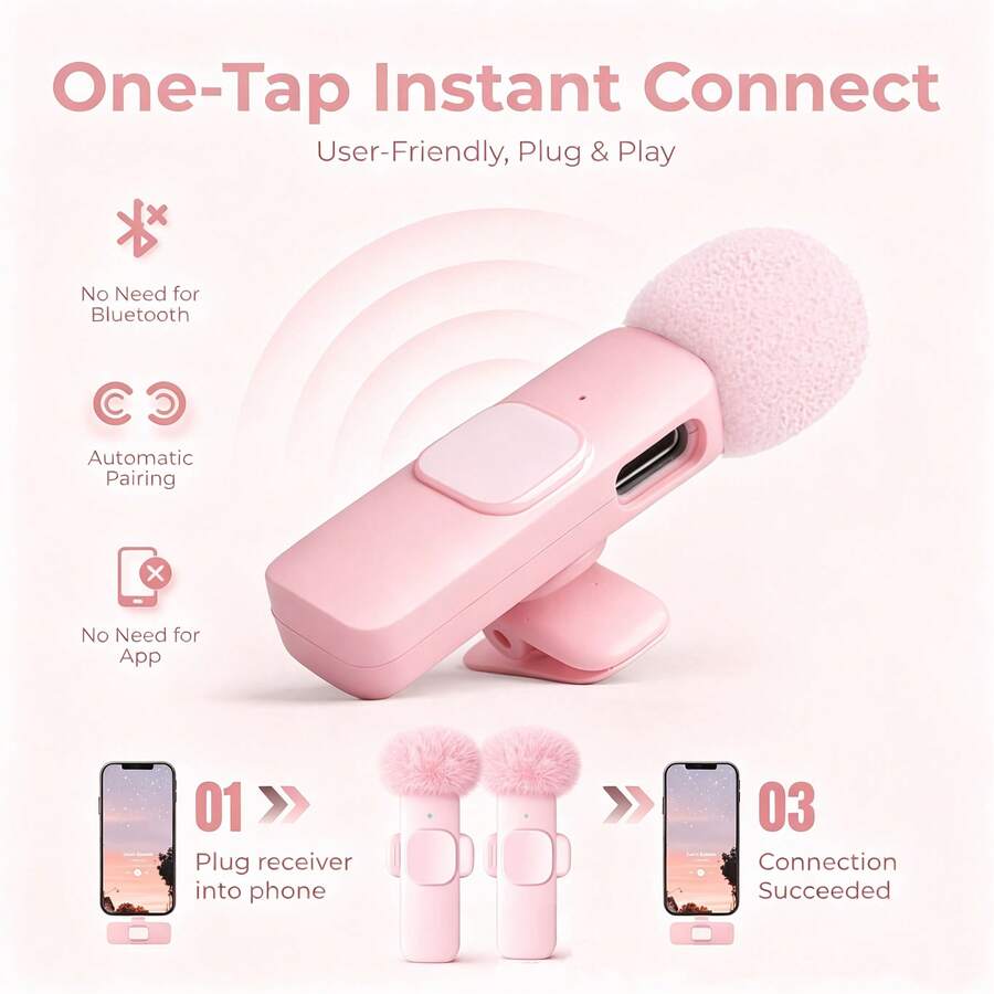 Mikrofon Nirkabel Mini Pro, Kompatibel dengan iPhone dan Perangkat Android, Mikrofon Jepit yang Dirancang untuk Perekaman Video, Dilengkapi dengan Antarmuka USB-C, Mampu Merekam Audio Jernih, Cocok untuk Podcast, ASMR, dan Vlog.