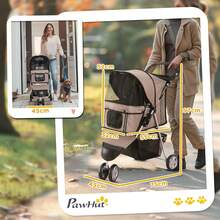 PawHut Dog Stroller Pet Buggy For Dogs And Cats, Coffee Brown | Dog Buggy, Cat Buggy, Cushion, Mesh Window, Cup Holder, Storage Bag, Cat Stroller - Coffee Brown - View 3