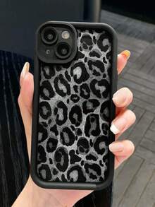 1 Pack Chic Grey Leopard Print TPU Case, Black Frame Velvet Pattern, Daily Use, Gift For Friends, Mom, Besties, Apple11, 13, Apple16 Pro Max, Apple17, 14 Pro Max, Apple15, 14, 17 Pro Max, 18 Pro Max, S26u, A57, A37, A16, A17, A56 5G Phone Case, Phone Case, Honor400 Etc. - Black - View 4