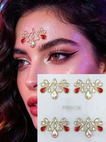 1 pieza Pegatina de cristal de estilo bohemio para la cara, cristal rojo en forma de lágrima + cristal transparente, pegatina de cristal autoadhesiva para la cara, adecuada para festival de música, carnaval, fiesta de disfraces, Halloween, fiesta temática - Multicolor - Ver 10