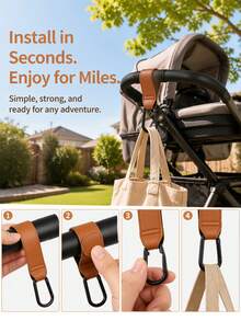 2pcs PU Leather Stroller Hooks With Carabiner, Universal Stroller Accessory Hooks, Securely Fix Stroller Bags, Suitable For Diaper Bags, Shopping Bags, Fits Most Stroller Handles - Multicolor - View 8