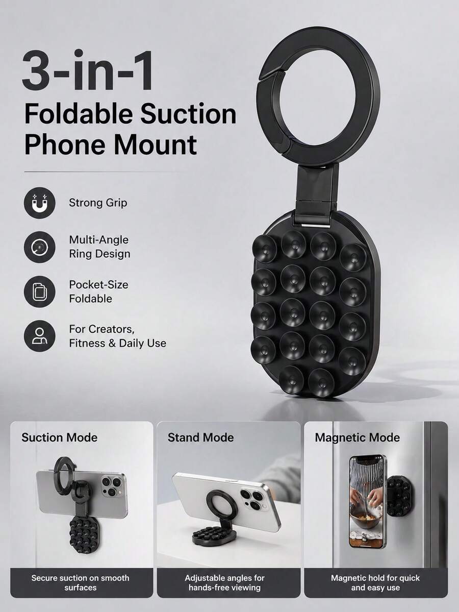 Small Suction Cup Magnetic Phone Stand Multifunctional Outdoor Travel Shooting Double-Sided Magnetic Convenient Foldable Phone Stand