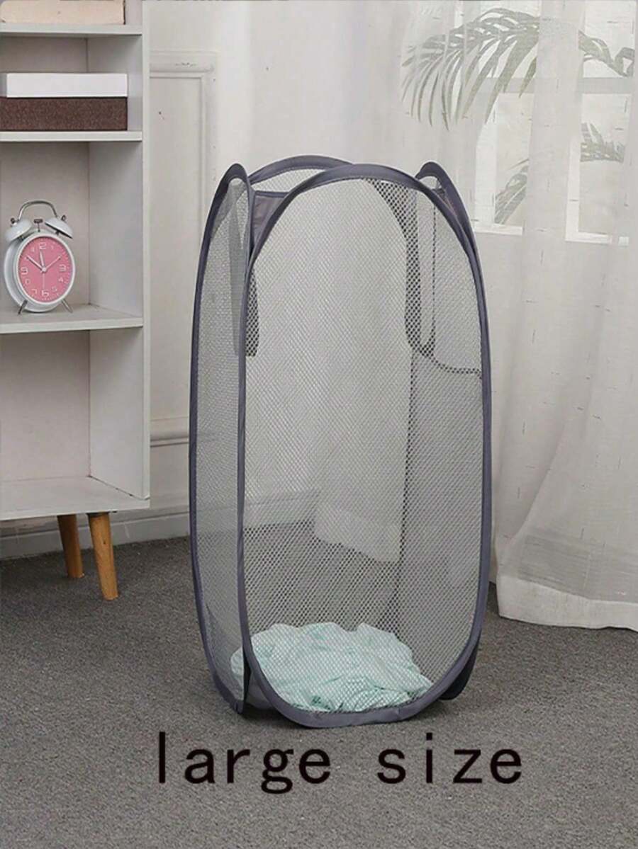 1pc Large Capacity Transparent Laundry Basket, Foldable Dirty Clothes Storage Bin, Bedroom/Bathroom Storage Basket - Multicolor - View 1