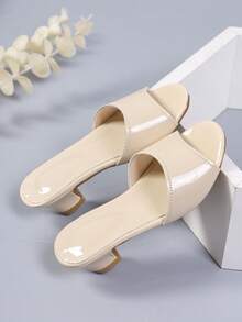 Girls' High Heel Sandals, Solid Color Elegant Girls' Slip-On High Heel Sandals, Cute Chunky Heel Sandals, Suitable For Daily Wear - Apricot - View 6