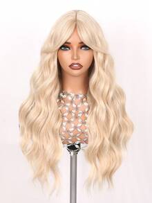 Dark Blue Wig With Bangs For Women, 26 Inch Wavy Synthetic Wig Heat Resistant Synthetic Fiber, Trimmable Bangs, Lightweight For Daily Wear, Cosplay, Parties, Festivals, And Halloween - Multicolor - View 11