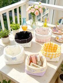 Cute Bow Star Storage Bucket Portable Multi Functional Mini Storage Bucket Makeup Brush Rack Skincare Box Foldable Storage Box,Storage Bags - Multicolor - View 9