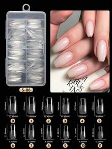 120pcs Short Medium Long Almond Shape Acrylic False Nails, 12 Sizes Semi-Matte Glossy Full Coverage Soft Gel Nail Tips, Home Manicure Salon DIY Nail Supplies - Clear - View 12