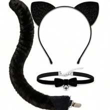 Cat Ear Headband And Tail Bell Collar Set, Women's Black Cat Ear And Tail Costume Set, Cat Themed Costume Accessories, Suitable For Halloween Party And Adult Women Cosplay Events - Multicolor - View 1