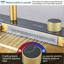 LY Lava-platos de cocina: un lava-platos de estilo moderno con salida de agua tipo cascada, que incluye un grifo mezclador tres en uno, un grifo con filtro, una pantalla LED, un dispensador de jabón líquido, una conexión para lavavajillas y un panel de control tipo piano.(75 cm x 45 cm x 21 cm) - Oro cepillado - Ver 5