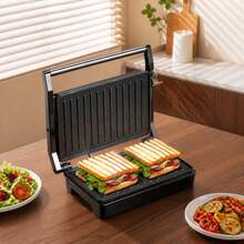 1000W Panini Press & Sandwich Maker - 304 Stainless Steel, Non-Stick Griddle Plates, Versatile Folding Health Grill For Meat, Kebabs, Fish With Automatic Temperature Control (Silver), By Yabano - Black - View 1