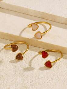 1pc/3pcs Stainless Steel 18K Gold Plated Minimalist Elegant Symmetrical Heart-Shaped Ring Set, Suitable For Women's Daily And Holiday Wear - Multicolor - View 3