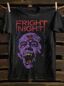 Camiseta de manga corta con cuello redondo y estampado Frontal Fright Night, tela cómoda y transpirable, estilo casual deportivo, camiseta de algodón para hombre, ropa de calle, regalo de cu - Negro - Ver 1