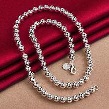 925 Sterling Silver Plated 6mm Smooth Beads Ball Chain Necklace For Women Wedding Engagement Jewelry - Silver - View 4
