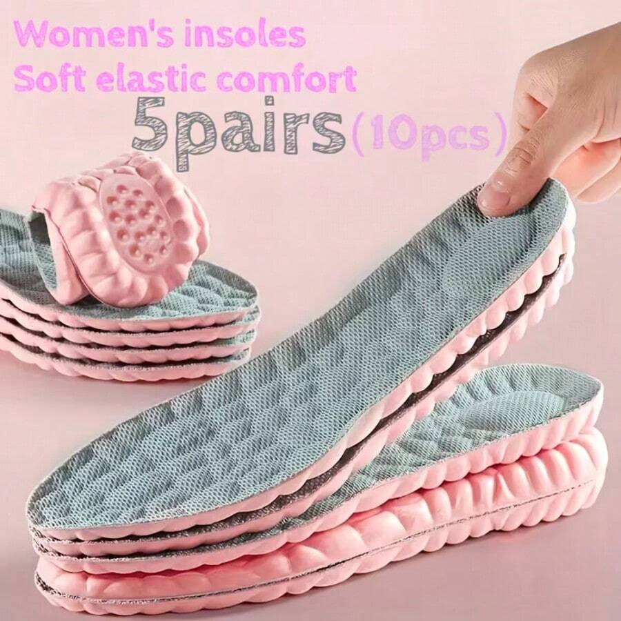 5 Pairs Sports Foam Insoles, Providing Ultra-Soft Comfort, Featuring Exquisite Design Tailored To Foot Shape, Ensuring Comfort For Long-Term Standing, Suitable For Daily Long-Term Use - Pink - View 1