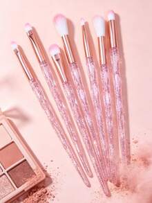 7pcs Portable Makeup Brush Set Pink Eyeshadow Brush Blending Brush Brow Brush Beginner Makeup Tools - Multicolor - View 3