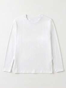Women's Loose Round Neck Long Sleeve T-Shirt, Solid Color All-Match Top, Soft Skin-Friendly Breathable, Versatile For Daily Commute - White - View 3