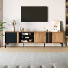 Rustic Brown TV Stand - TV Cabinet With Door And Open Shelf - Up To 80 Inch Compatible - Black and Brown - 查看 1