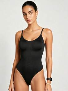 Runway Rest 1pc Women Seamless Shapewear Bodysuit, Thong Bottom, Slimming Shaping Bodysuit, Tummy Control Bodysuit - Black - View 4