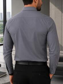 Men's Long Sleeve Spandex Dress Shirt - 深灰色 - 查看 2