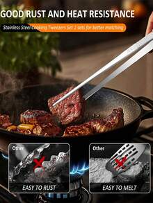 Stainless Steel Kitchen Tweezers Straight And Curved Head Cooking Food Tongs Precision BBQ Clips Aquarium Plant Tweezers Small Pet Feeding Tool Practical Cooking Plating Salad BBQ Home Restaurant Tool - One Size - View 9
