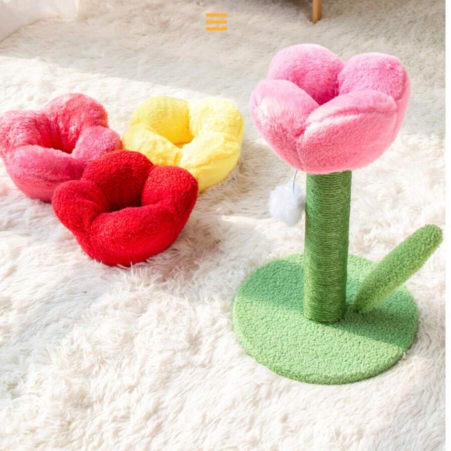 1pc Tulip Shaped Cat Scratching Board With Sisal Rope, Pet Cat Scratching Post Toy - Multicolor - View 1