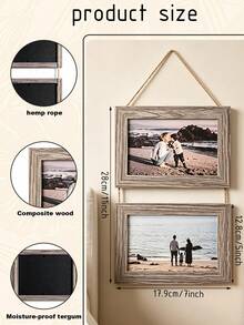 Vintage Modern Minimalist Rechargeable Photo Frame Collage Inch Natural Jute Rope 2pcs Set Multi-Grid Photo Frame, Empty Wooden Photo Frame Decor, Suitable For Home Bedroom And Living Room - Multicolor - View 16